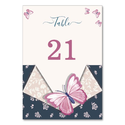 Numéro De Table papillons bleu marine rose floral (Par défaut)