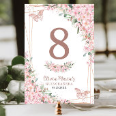Numéro De Table Papillons Roses en fleurs de cerisier Quinceañera