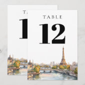 Numéro de table Paris France aquarelle (Devant / Derrière)
