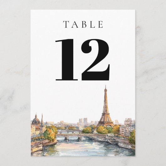 Numéro de table Paris France aquarelle (Devant)