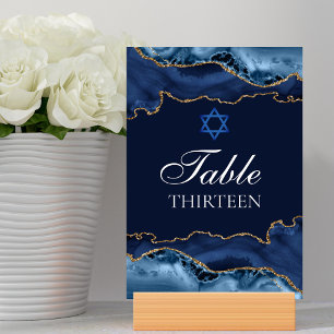 Numéro De Table Parti bat mitzvah Marine Blue Gold Star de David