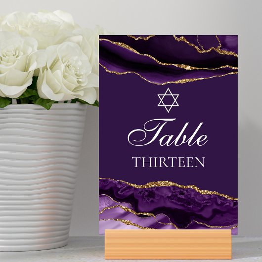 Numéro De Table Parti bat mitzvah violet Gold Star de David