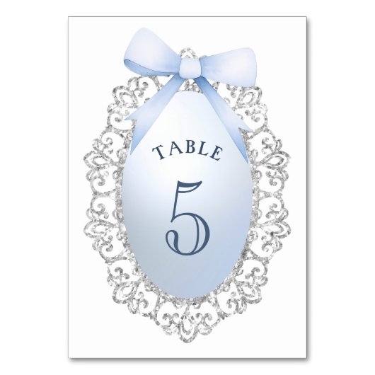 Numéro De Table Parties scintillant Argent Cadre Bleu Bow Numéro d (Par défaut)