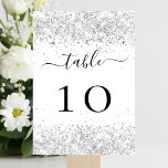 Numéro De Table Parties scintillant blanche argentée scintille gla<br><div class="desc">Avant : Un arrière - plan blanc décoré de faux brillants argentés Retour : Un arrière - plan faux argenté décoré de faux parties scintillant,  brille. Personnalisez et ajoutez vos numéros de table. Ajoutez vos numéros un par un.</div>