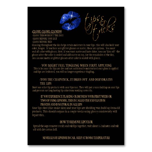 Numéro De Table Parties scintillant Bleue et Instructions pour la  (Dos)