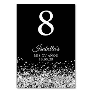 Numéro De Table Parties scintillant d'argent Black Mis XV Anos