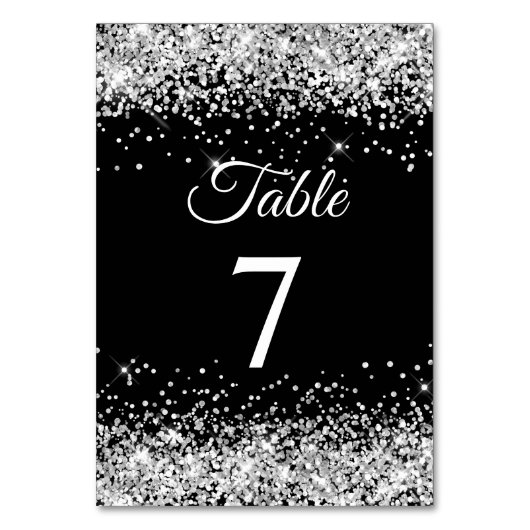 Numéro De Table Parties scintillant d'argent noir élégante calligr (Dos)