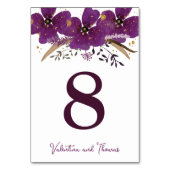 Numéro De Table Parties scintillant d'or et Fleurs violettes Numér (Dos)