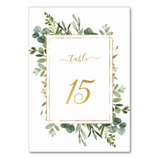 Numéro De Table Parties scintillant d'or Mariage vert botanique nu (Dos)