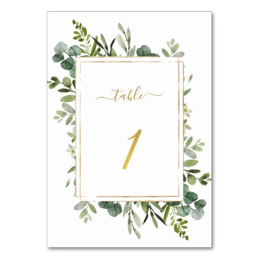 Numéro De Table Parties scintillant d'or Mariage vert botanique nu (Dos)