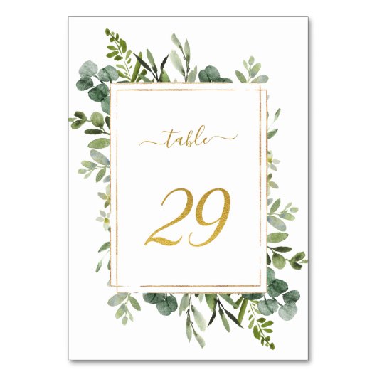 Numéro De Table Parties scintillant d'or Mariage vert botanique nu (Dos)