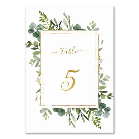 Numéro De Table Parties scintillant d'or Mariage vert botanique nu (Dos)