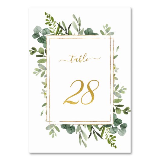 Numéro De Table Parties scintillant d'or Mariage vert botanique nu (Dos)