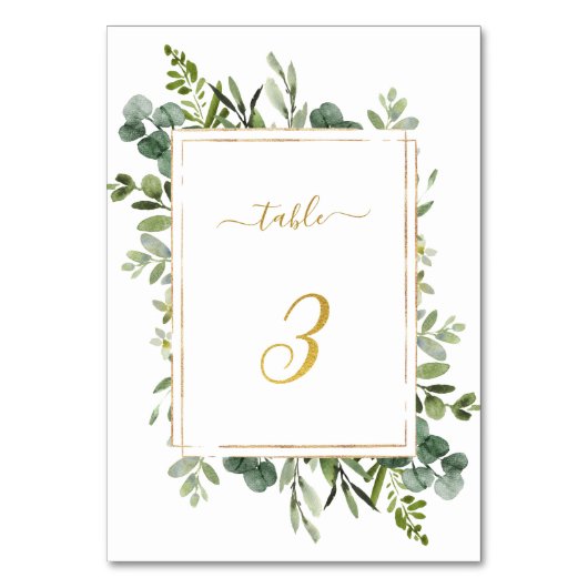 Numéro De Table Parties scintillant d'or Mariage vert botanique nu (Dos)