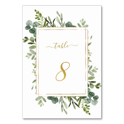 Numéro De Table Parties scintillant d'or Mariage vert botanique nu (Dos)