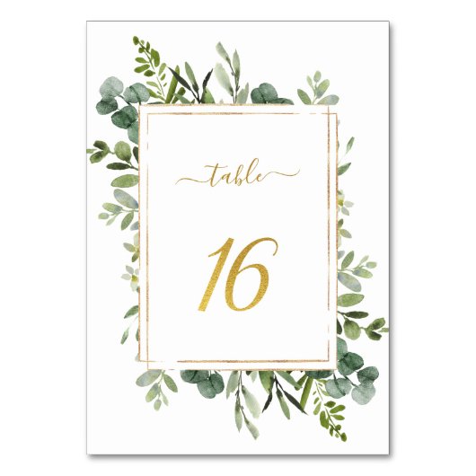 Numéro De Table Parties scintillant d'or Mariage vert botanique nu (Dos)