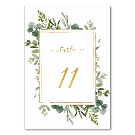 Numéro De Table Parties scintillant d'or Mariage vert botanique nu (Dos)