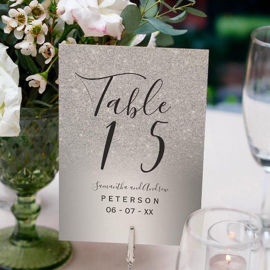 Numéro De Table Parties scintillant en argent ombre mariage métall