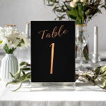 Numéro De Table parties scintillant en cuivre mariage noir élégant<br><div class="desc">Faux en cuivre métal feuille de calligraphie formelle script mariage carte de table de réception de mariage. La couleur bleu marine arrière - plan de minuit est modifiable. Vous pouvez le modifier après avoir sélectionné le bouton CUSTOMISER PLUS LOIN. Vous pouvez trouver la gamme complète des numéros ( 1 -...</div>