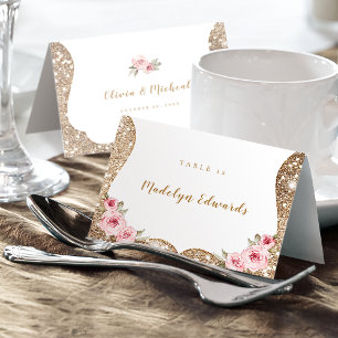 Numéro De Table Parties scintillant en or étincelant floral pliabl