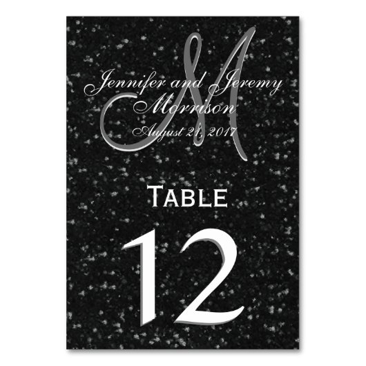 Numéro De Table Parties scintillant Look Monogramme noir et blanc  (Dos)