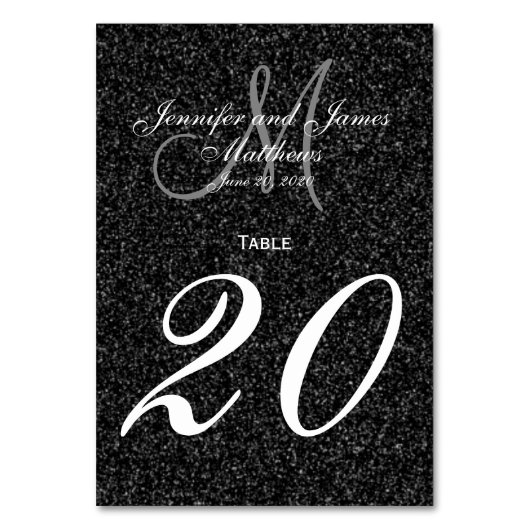 Numéro De Table Parties scintillant Look noir et blanc Monogramme (Dos)