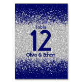 Numéro De Table Parties scintillant moderne en argent sur Royal Bl (Dos)