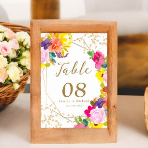 Numéro De Table Parties scintillant or boho audacieux floral aquar