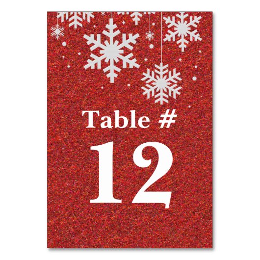 Numéro De Table Parties scintillant rouge et flocons de neige Numé (Par défaut)