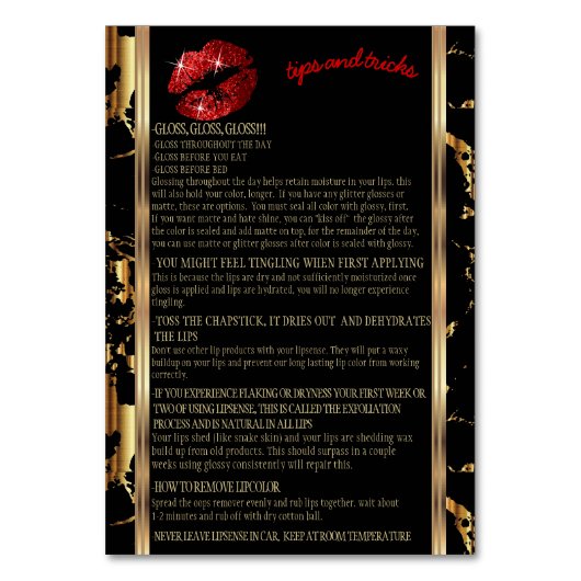 Numéro De Table Parties scintillant rouge et instructions sur la l (Dos)