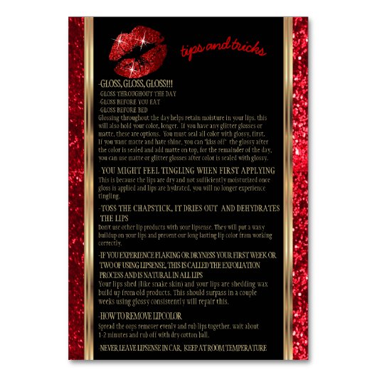 Numéro De Table Parties scintillant rouge lèvre Comment appliquer  (Dos)