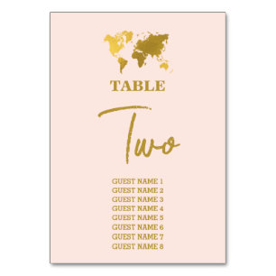 Numéro De Table Passeport Mariage Destination Monde Rose Pâle Doré