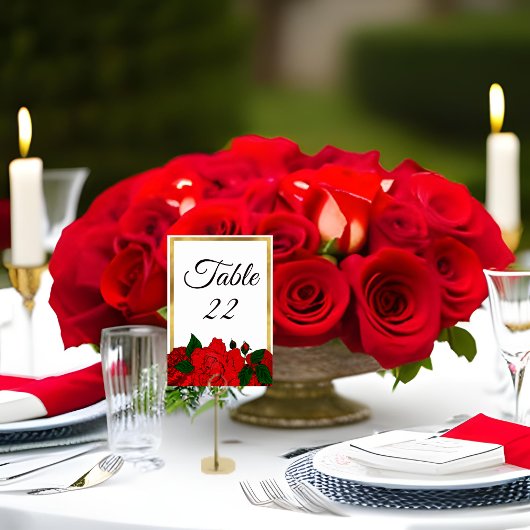 Numéro De Table Passion romantique traditionnelle Roses rouges Mar