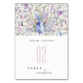 Numéro De Table Pastel Classy Aquarelle Florale Peacock Mariage (Dos)