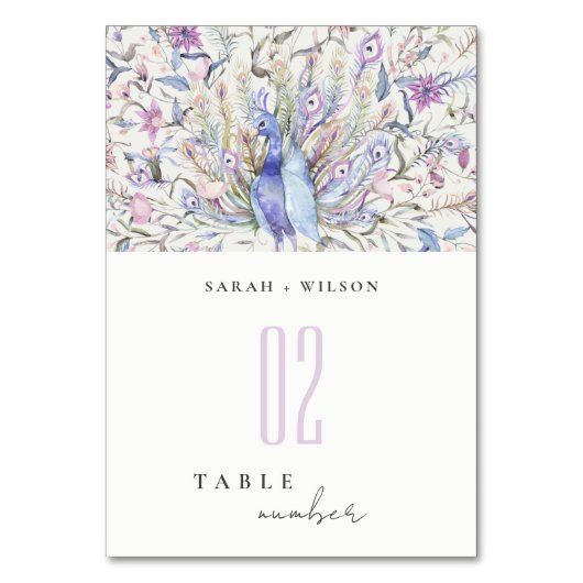 Numéro De Table Pastel Classy Aquarelle Florale Peacock Mariage (Par défaut)