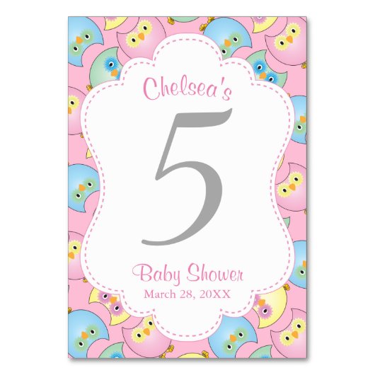 Numéro De Table Pastel Owl Baby Girl Douche thème (Par défaut)