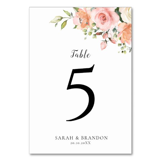 Numéro De Table Pastel Pink Blush Rose Floral Botanique (Dos)
