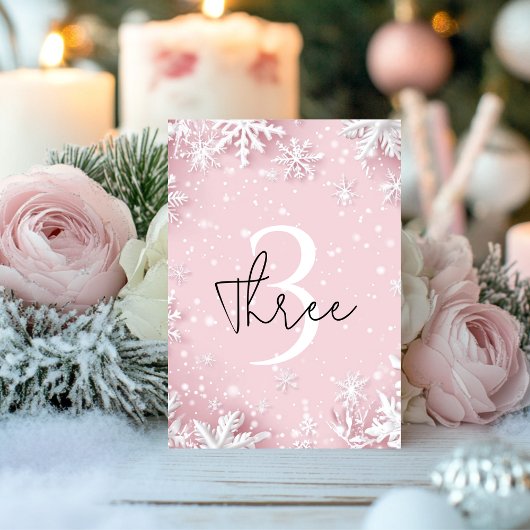Numéro De Table Pastel Pink Winter Wonderland Snowflake