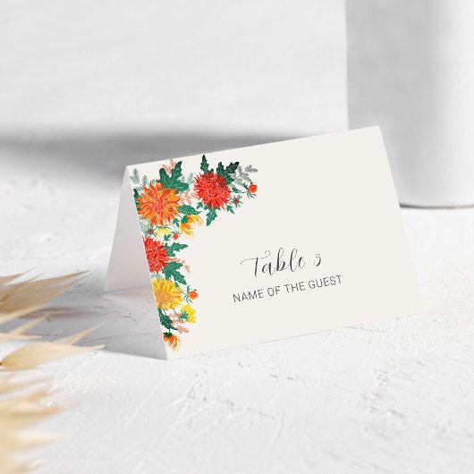 Numéro De Table Pastel Spring Dahlia Flowers Wedding Place Card