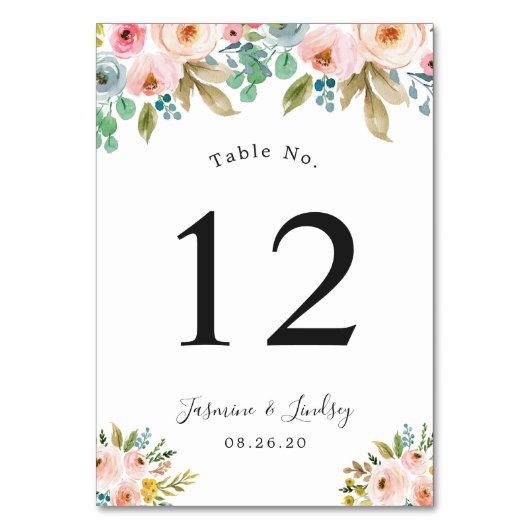 Numéro De Table Pastel Superbe aquarelle Mariage Floral (Dos)