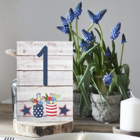 Numéro De Table Patriotic Love II Rustic 4 juillet Mariage