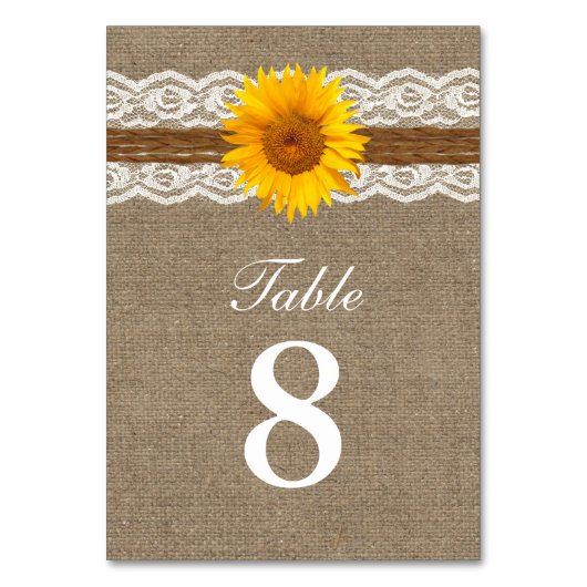 Numéro De Table Pays Sunflower Twine dentelle & Mariage Burlap (Par défaut)