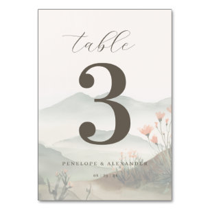 Numéro De Table Paysage aquarelle serein marron