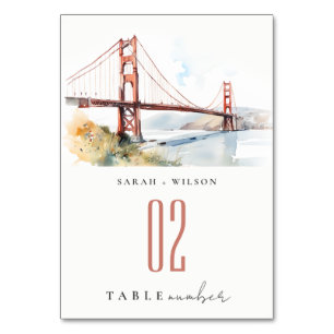 Numéro De Table Paysage de mariage du pont Golden Gate de San Fran