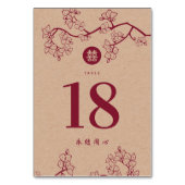 Numéro De Table Peach Crimson Peach/Plum Blossoms Kraft Mariage ch (Dos)