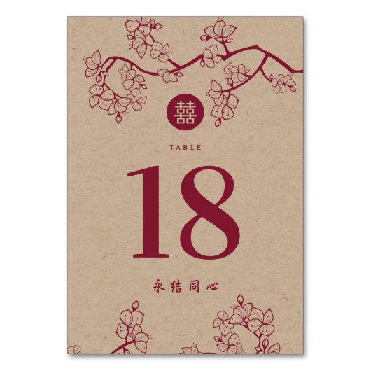 Numéro De Table Peach Crimson Peach/Plum Blossoms Kraft Mariage ch (Par défaut)
