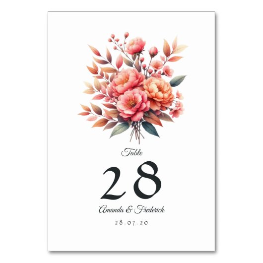 Numéro De Table Peach Fuzz Floral Mariage (Dos)