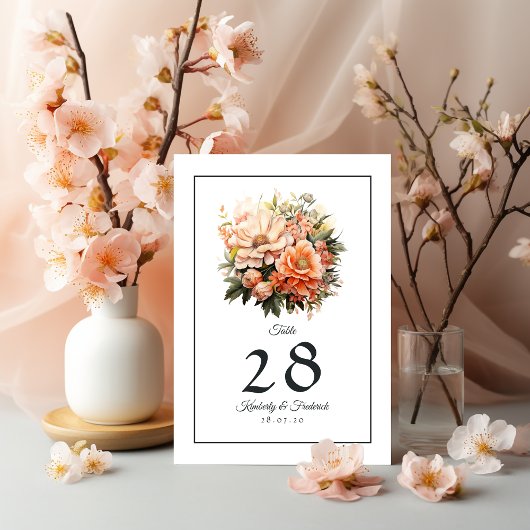 Numéro De Table Peach Fuzz Floral Mariage