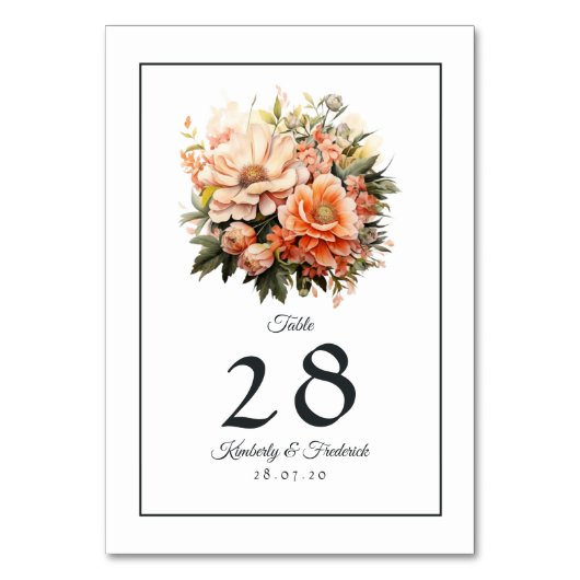 Numéro De Table Peach Fuzz Floral Mariage (Dos)
