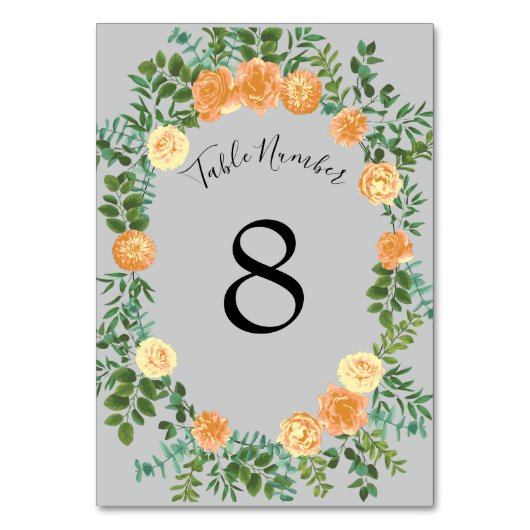Numéro De Table Peach Grey Mariage Spring Floral (Dos)